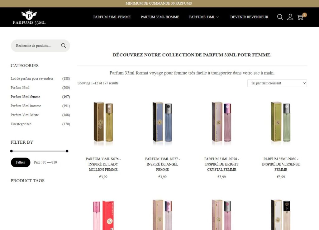 grossiste parfum en 33ml boutique